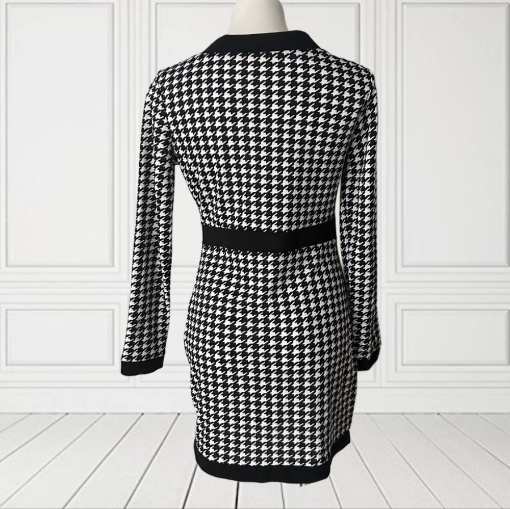 Chic Houndstooth Button-Down Dress Larfe - image 3